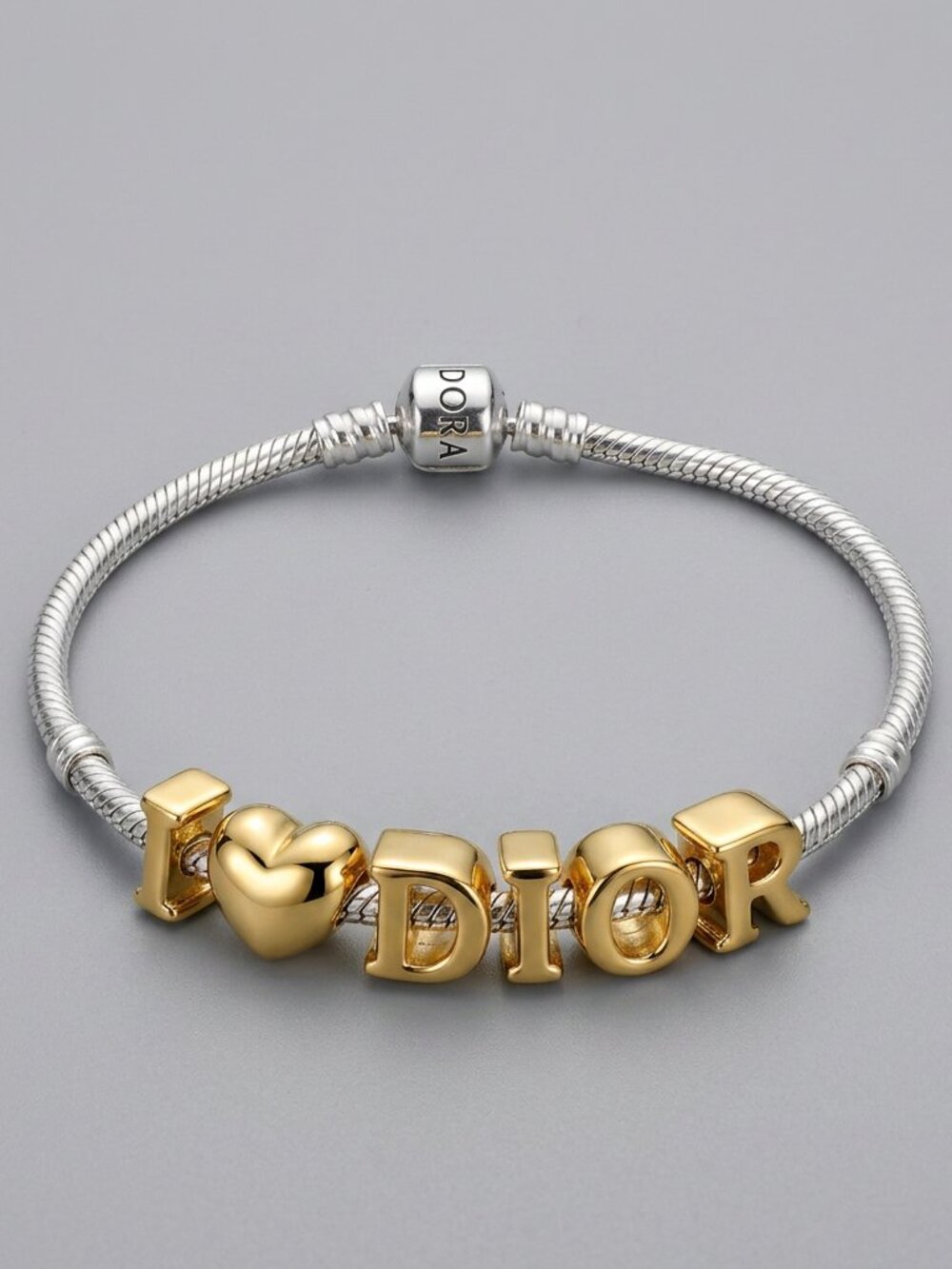 Pandora Bracelet Silver build LUXURY NAME any 8 Letters Gold Pull Through Charms - Picture 8 of 17